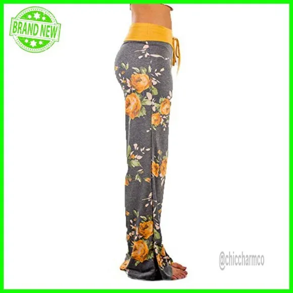 Large Wide Leg Pajama Pants Drawstring Lounge Bottoms Polyester Spandex